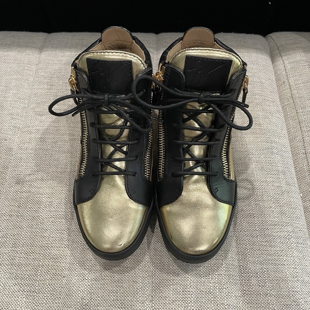Giuseppe Zanotti Womens 38 7.5 8 Black Gold High-Top Sneakers W/ Zipper - Picture 5 of 15